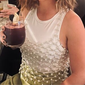 12th Tribe White Pearl Embellished Crop Top